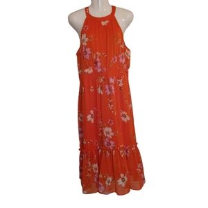 Emma & Michelle Womens Size 14 Orange Floral Dress Strapless